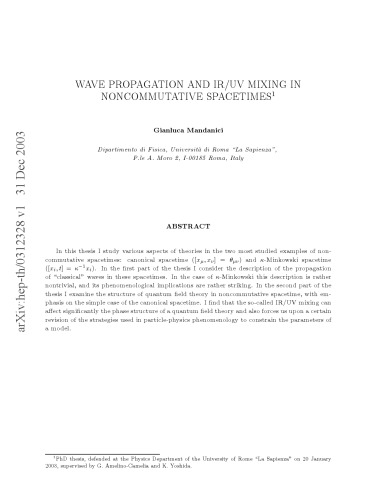 Wave Propagation and IR-UV Mixing in Noncomm. Spacetimes [thesis]