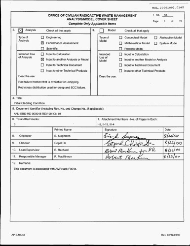 Zircalloy Clad [nuclear] Fuel Analysis