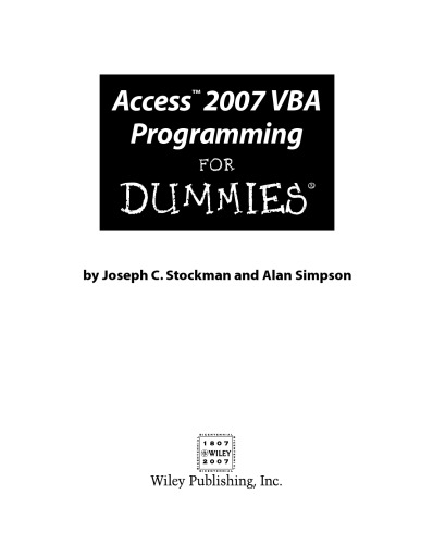 Access 2007 VBA programming for dummies