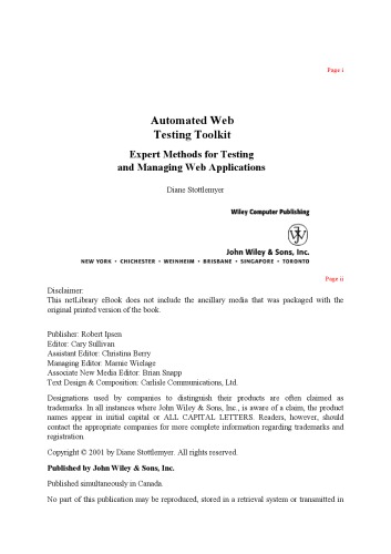 Automated Web testing toolkit : expert methods for testing and managing Web applications