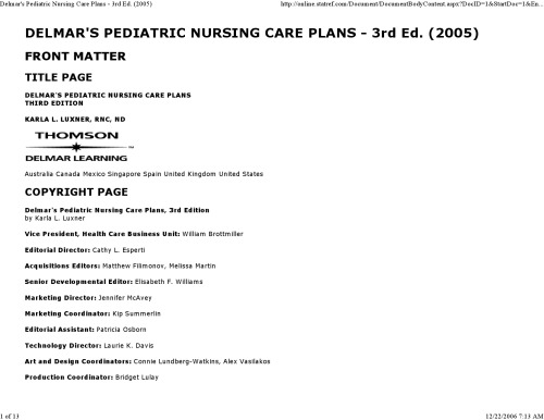 Delmar's geriatric nursing care plans