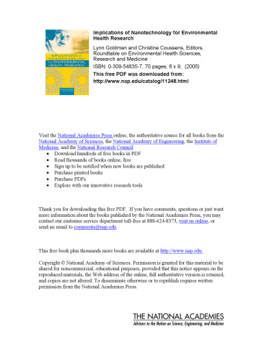 Implications of nanotechnology for environmental health research