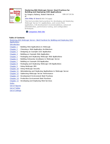 Mastering BEA web-logic server : best practices for building and deploying J2EE applications