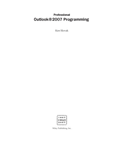 Professional Outlook 2007 programming