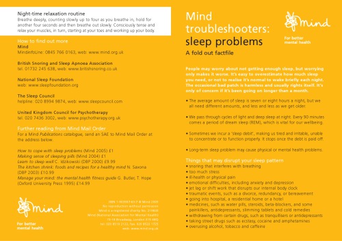 Mind troubleshooters : sleep problems : a fold out factfile