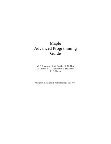 Maple 11 Advanced Programming Guide