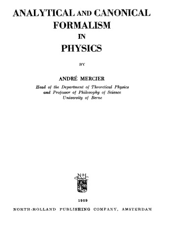 Analytical and canonical formalism in physics