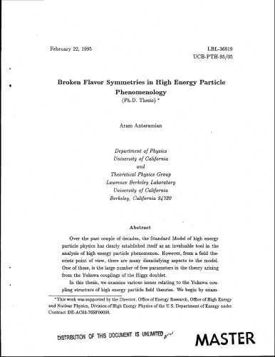 Broken flavor symmetries in high energy particle phenomenology