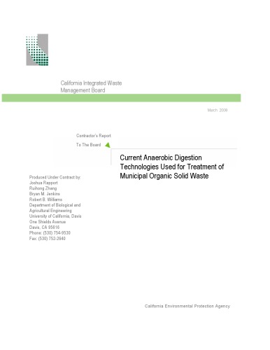 Current anaerobic digestion technologies used for the treatment of municipal organic solid waste [Electronic resource]: contractor's report to The Board