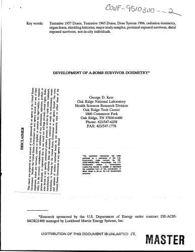 Ichiban : radiation dosimetry for the survivors of the bombings of Hiroshima and Nagasaki