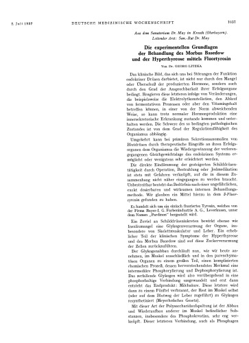 Die experimentellen Grundlagen der Behandlung des Morbus Basedow und der Hyperthyreose mittels Fluortyrosin