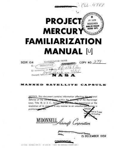 Project Mercury familiarization manual : manned satellite capsule