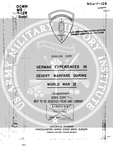 German experiences in desert warfare during World War II. Supplement