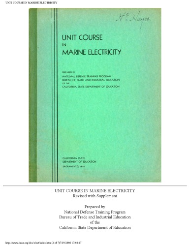 Unit course in marine electricity, revised with supplement