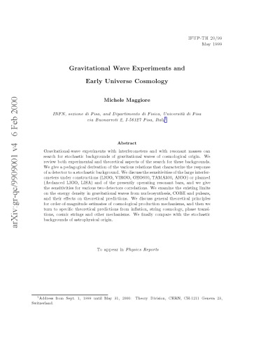Gravitational wave experiments and early universe cosmology