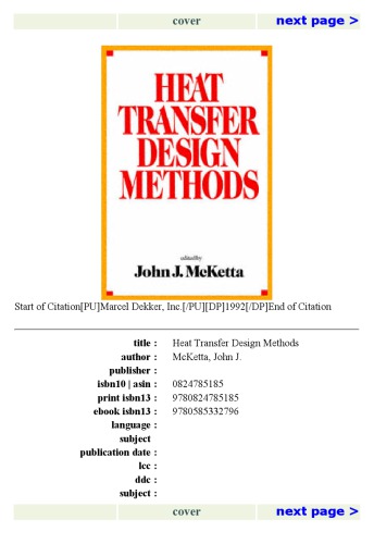 Heat transfer design methods