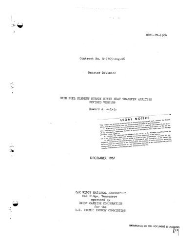 HFIR FUEL ELEMENT STEADY STATE HEAT TRANSFER ANALYSIS. REVISED VERSION