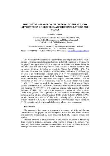 Historical German contributions to physics and applications of electromagnetic oscillations and waves