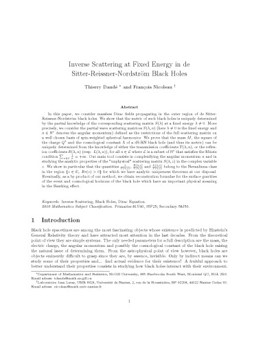 Inverse Scattering at Fixed Energy in de Sitter-Reissner-Nordström Black Holes