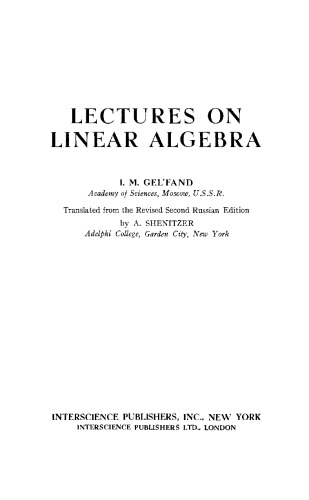 Lectures on linear algebra