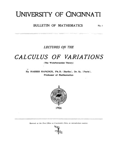 Lectures on the calculus of variations (the Weierstrassian theory)