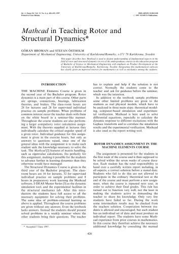 Mathcad in Teaching Rotor and Structural Dynamics