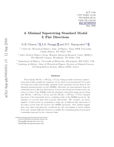 A Minimal Superstring Standard Model; 1, Flat Directions