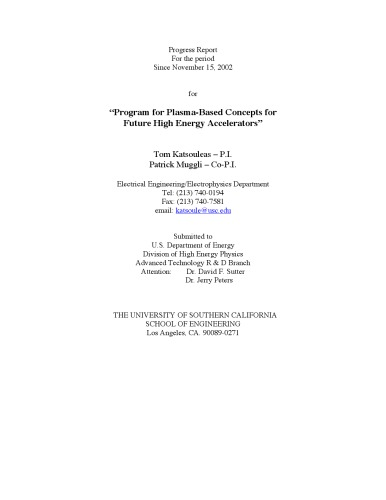 Program for Plasma-Based Concepts for Future High Energy Accelerators