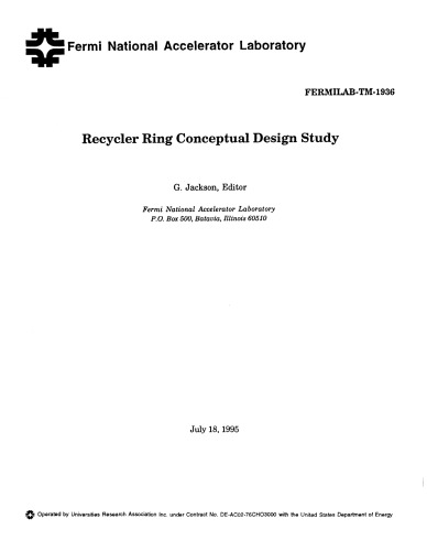 Recycler ring conceptual design study