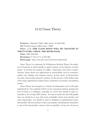 [Lecture Notes] 14.12 Game Theory