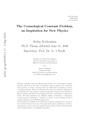 The Cosmological Constant Problem, an Inspiration for New Physics