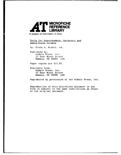 Tools for homesteaders, gardeners, and small-scale farmers : a catalog of hard-to-find implements and equipment