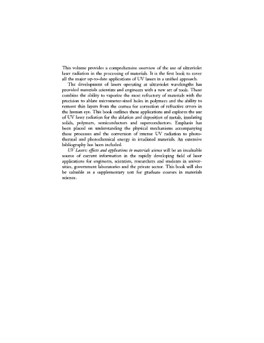 UV lasers : effects and applications in materials science