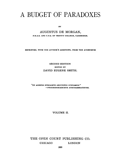 A Budget of Paradoxes [Vol II]