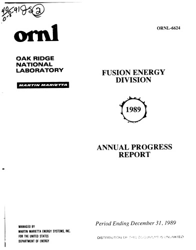 Fusion Energy Division annual progress report : period ending December 31, 1989