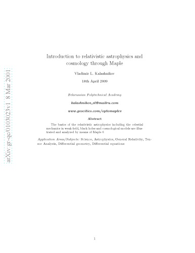 Introduction to relativistic astrophysics and cosmology through Maple