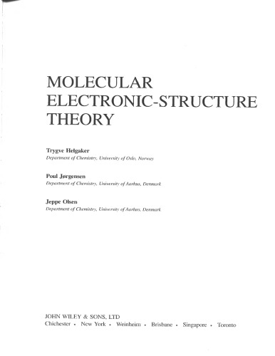 Molecular electronic-structure theory part 1