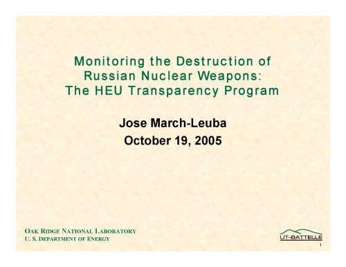 [Presentation] Monitoring the Destruction of Russian Nuclear Weapons: The HEU Transparency Program