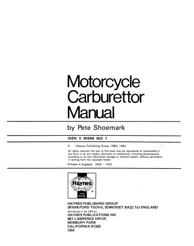 Motorcycle carburettor manual