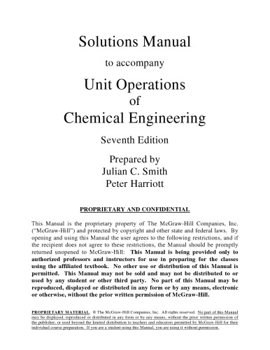 Unit operations of chemical engineering  [SOLUTIONS MANUAL]
