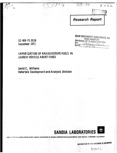 VAPORIZATION OF RADIOISOTOPE FUELS IN LAUNCH VEHICLE ABORT FIRES