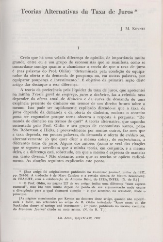 Teorias Alternativas da Taxa de Juros