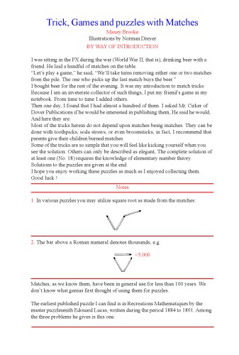 Tricks, games, and puzzles with matches