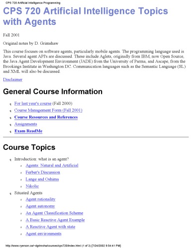 CPS 720 Artificial Intelligence topics with agents