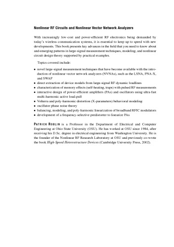 Nonlinear RF Circuits and Nonlinear Vector Network Analyzers : Interactive Measurement and Design Techniques