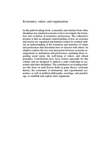 Economics, values and organization : [revised versions of papers presented at the conference 