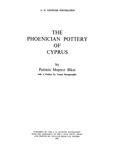 The Phoenician Pottery of Cyprus