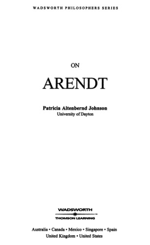 On Arendt (Wadsworth Philosophers Series)