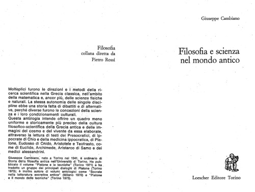 Filosofia e scienza nel mondo antico