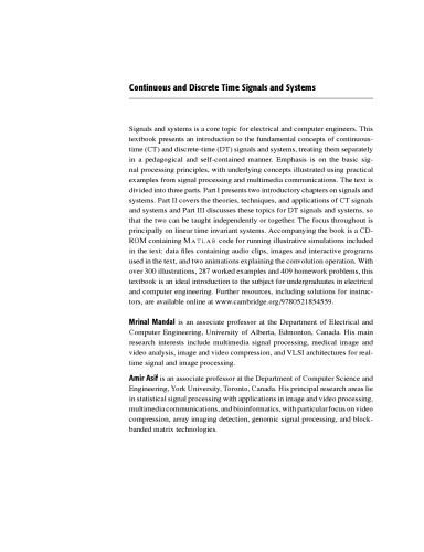 Continuous and discrete time signals and systems